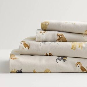New Cuddl Duds QUEEN Heavyweight Flannel 4 Piece Sheet Set Dog Toss Pattern Soft